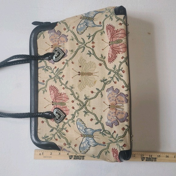 Brighton Butterfly Tapestry Satchel Bag Leather Trim Heart Charms Rare Large - Picture 5 of 13